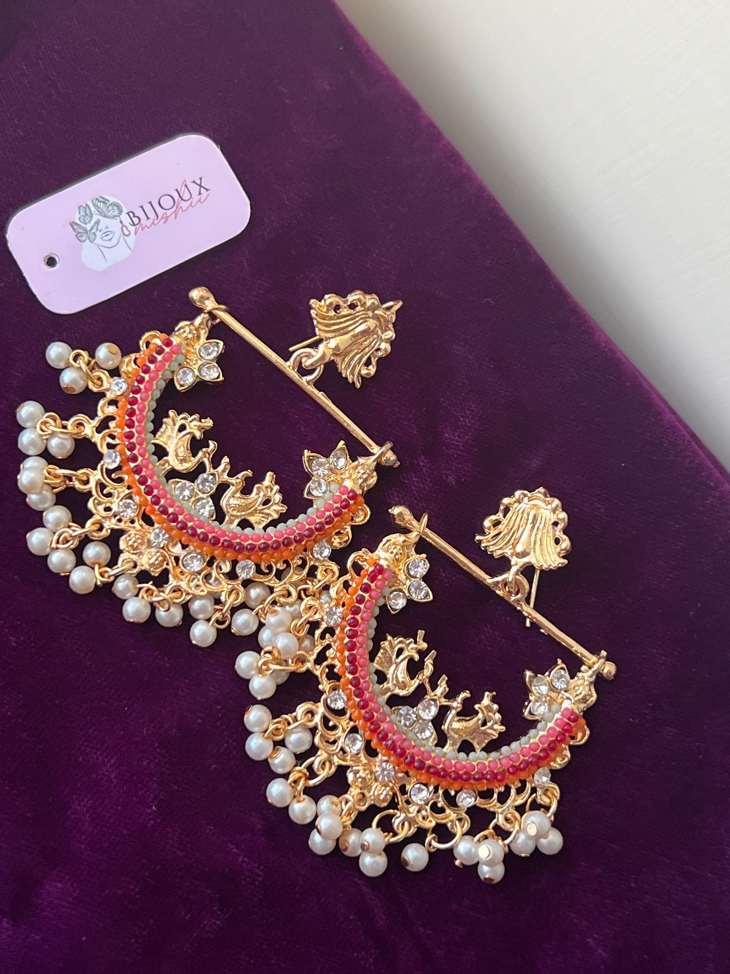 Vibrant Mist Peacock Earrings