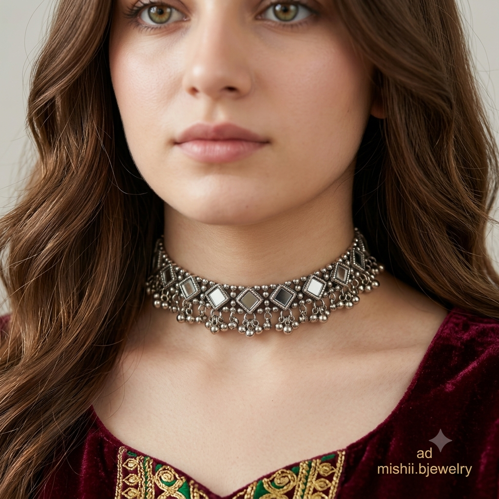 Silver shesh Oxidised Choker