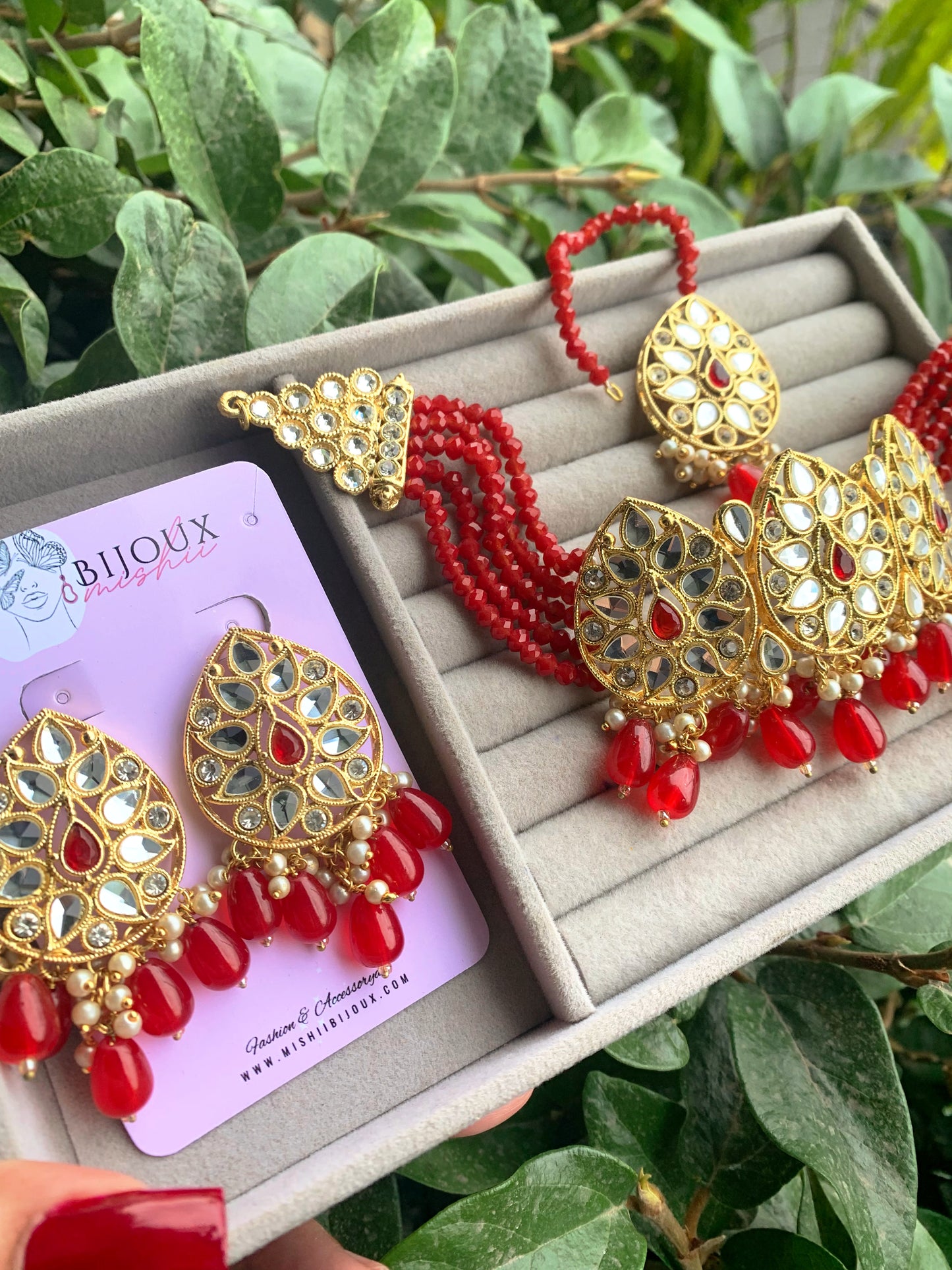 Ruby Kundan Stone Choker Set