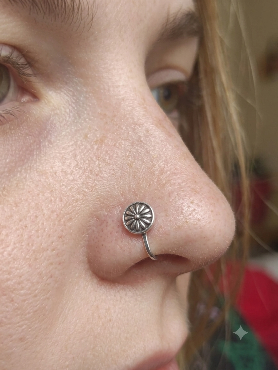 Silver Floral Nathli