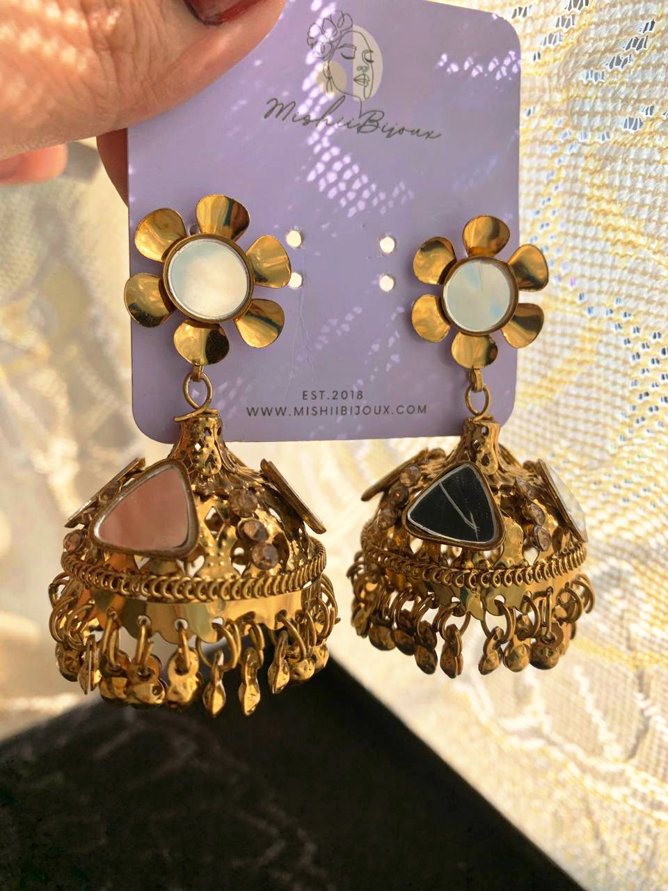 Noir Metalic Jhumkies - Mishii B Jewelry