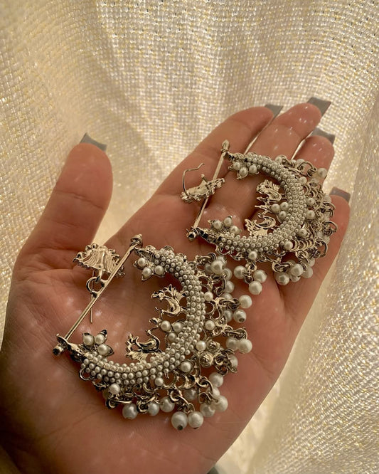 Silver Mist Peacock Earrings