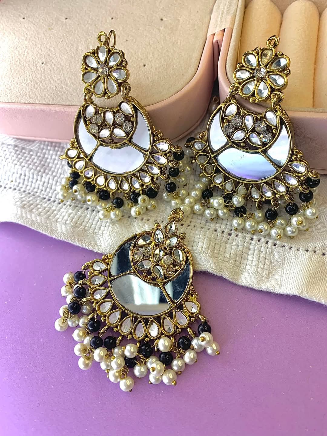 Chandbali Mirror Maang Tikka & Earrings