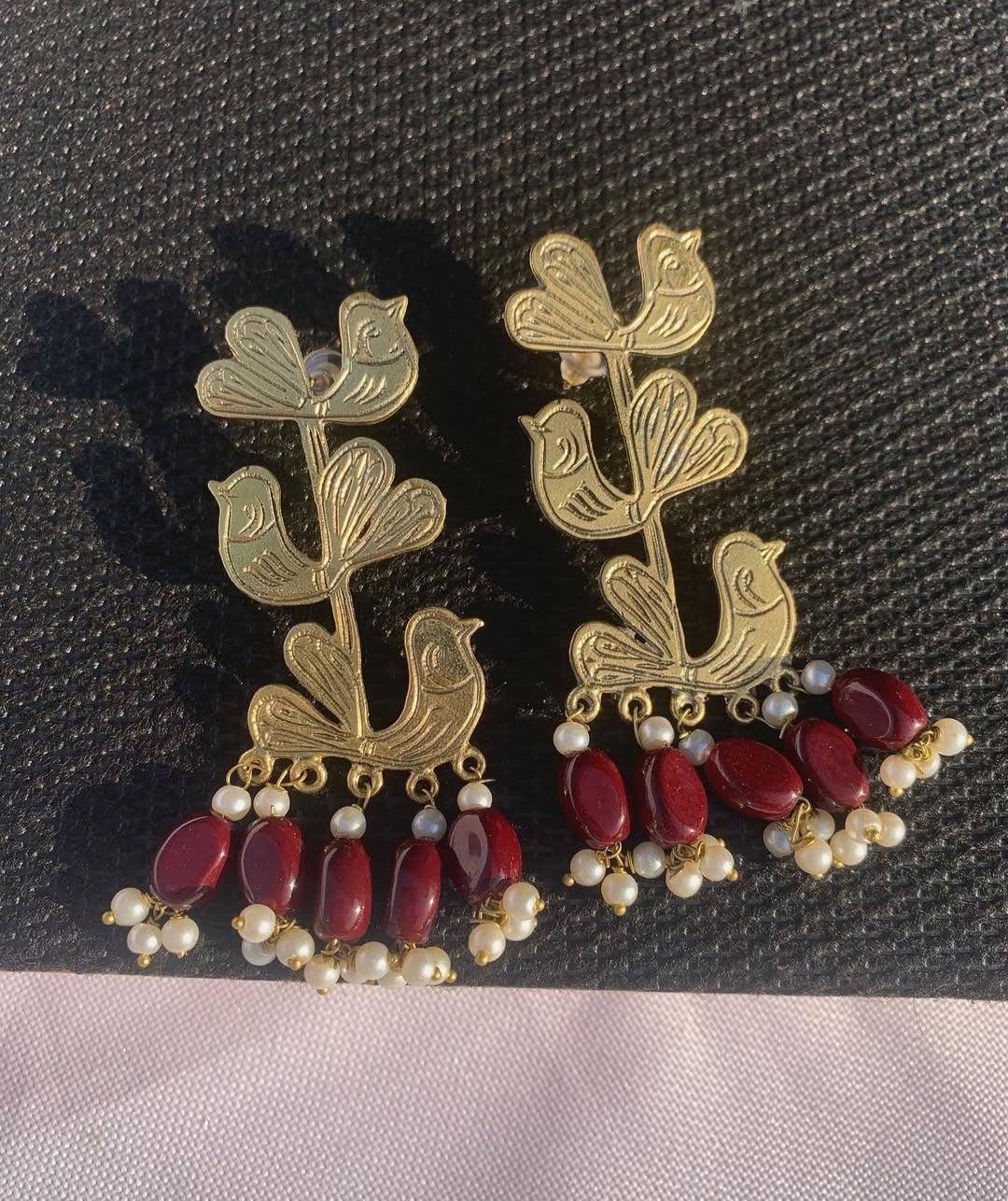 Small Birds Maroon Studs
