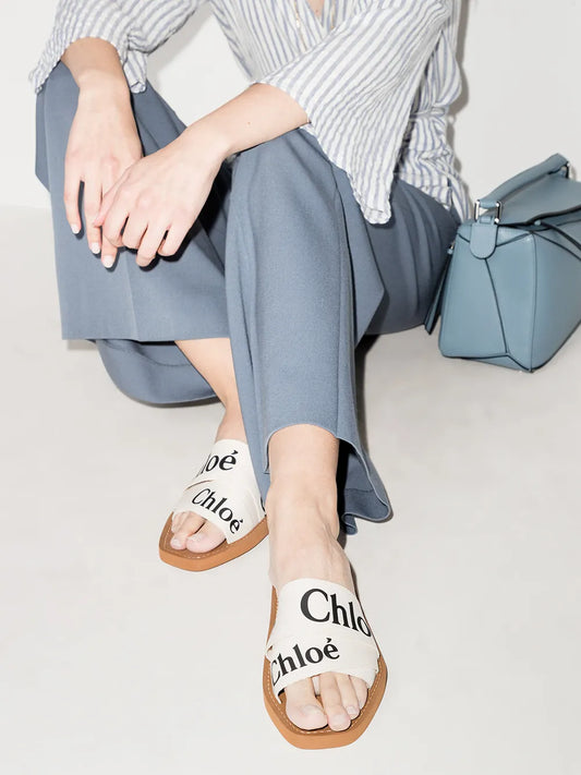 Chloe Woody Canvas Slides