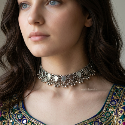 Silver shesh Oxidised Choker - Mishii B Jewelry