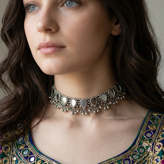 Silver shesh Oxidised Choker