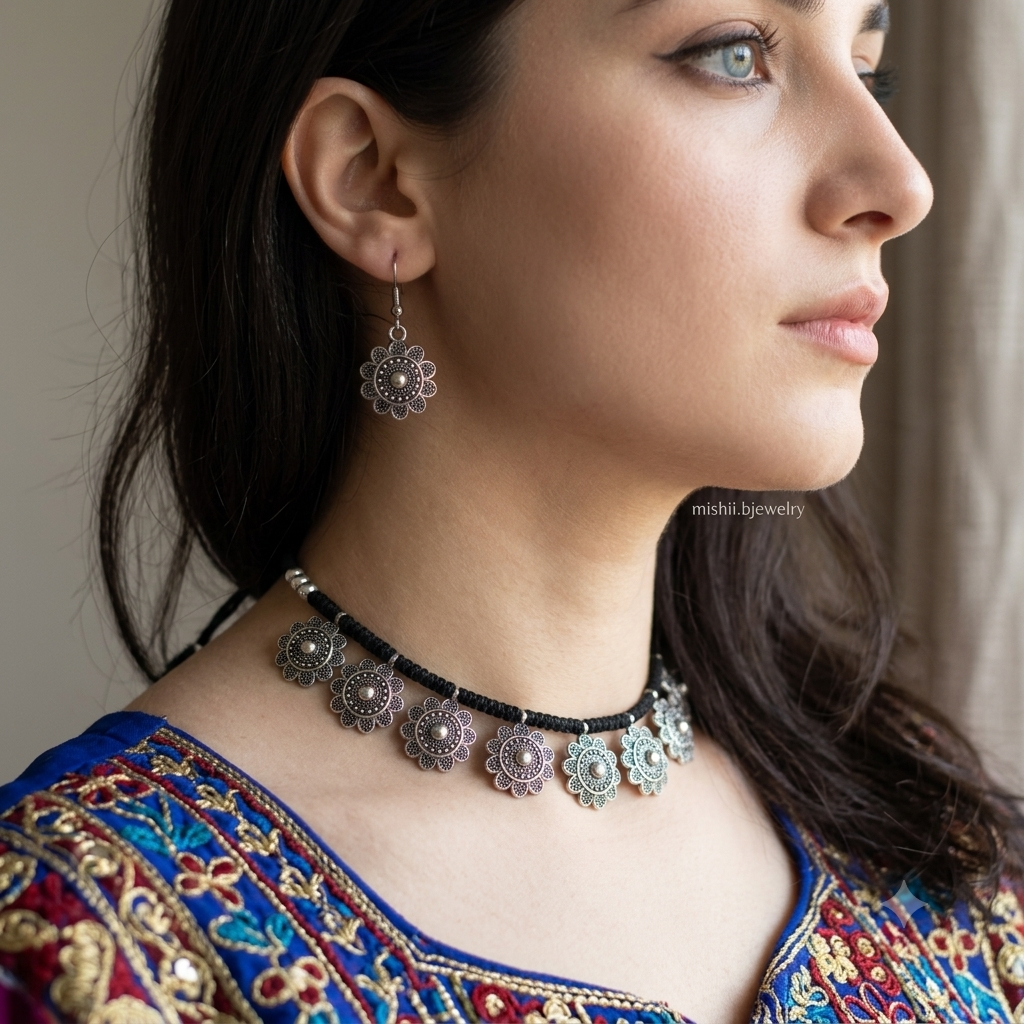 Floral Oxidised Choker