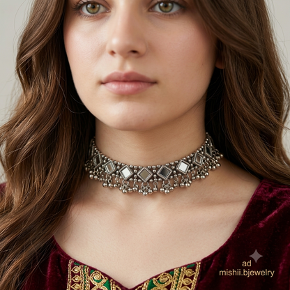 Silver shesh Oxidised Choker - Mishii B Jewelry