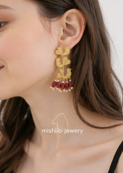 Small Birds Maroon Studs