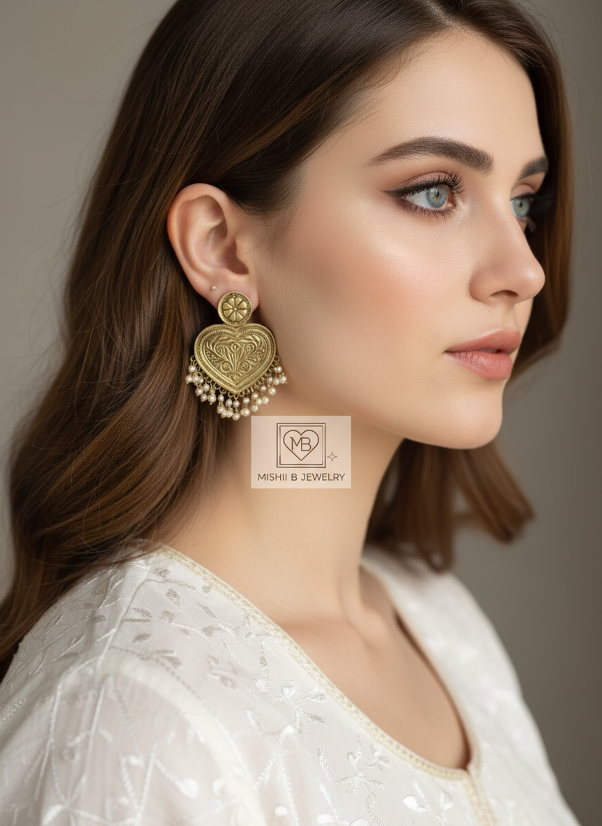 Ivory Gold Afghan Jhumkay