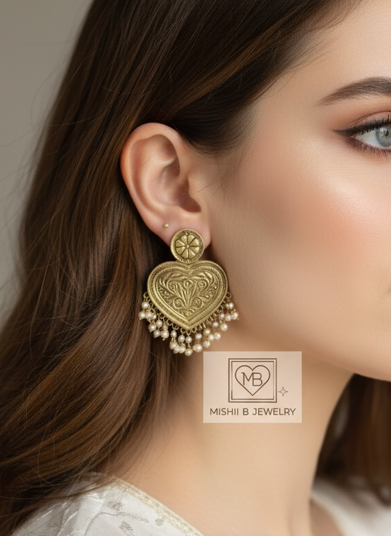 Ivory Gold Afghan Jhumkay