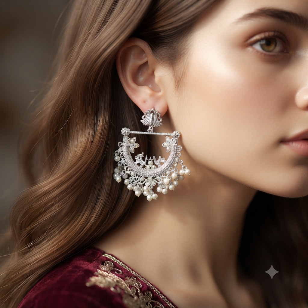 Silver Mist Peacock Earrings