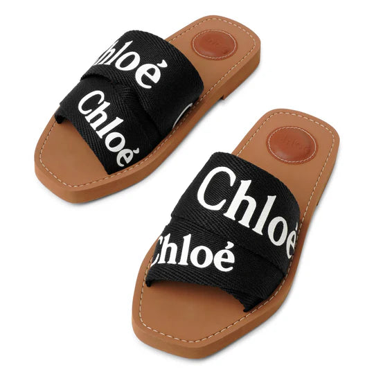 Chloe Woody Canvas Slides