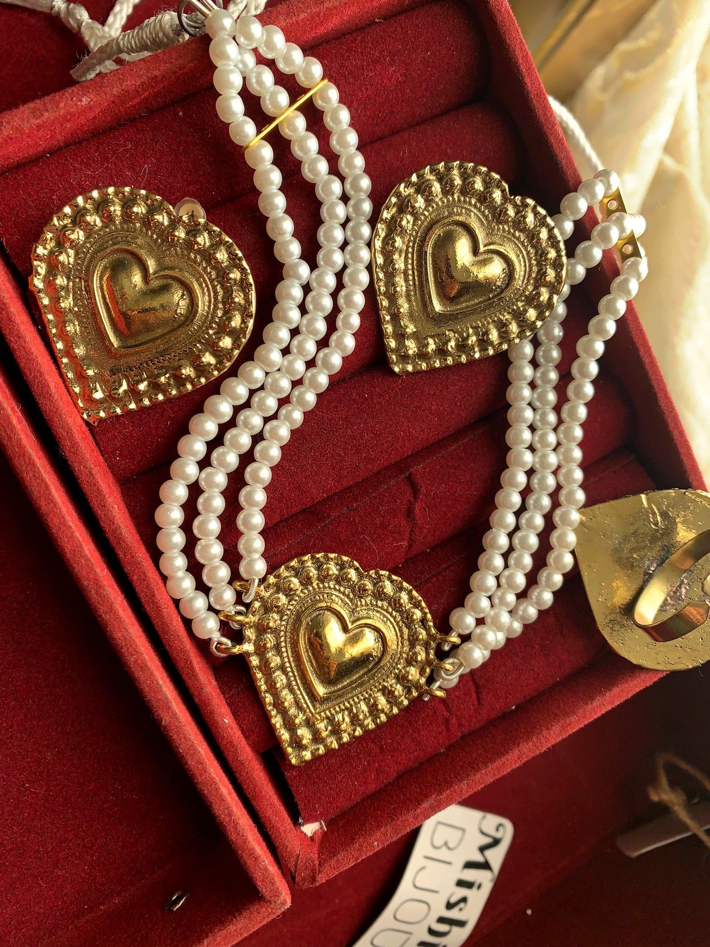 Biege Gold Pearls Gulluband Set