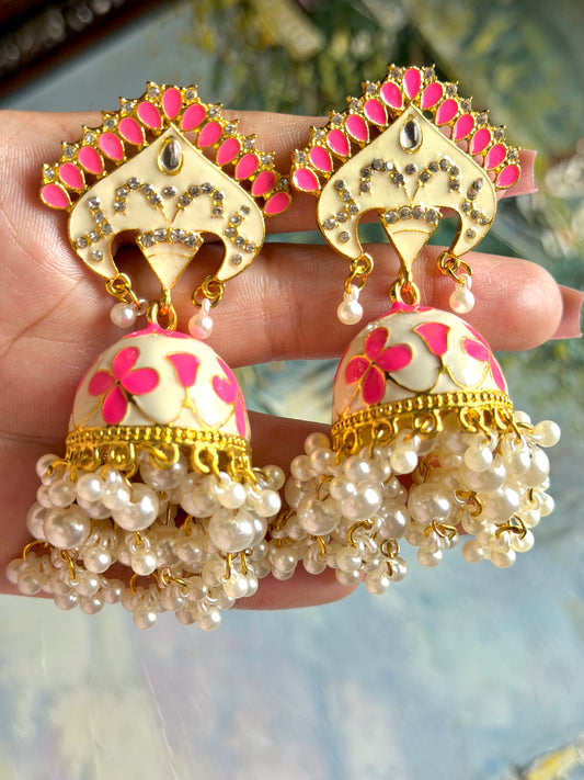 Pink Meenakari Jhumkay