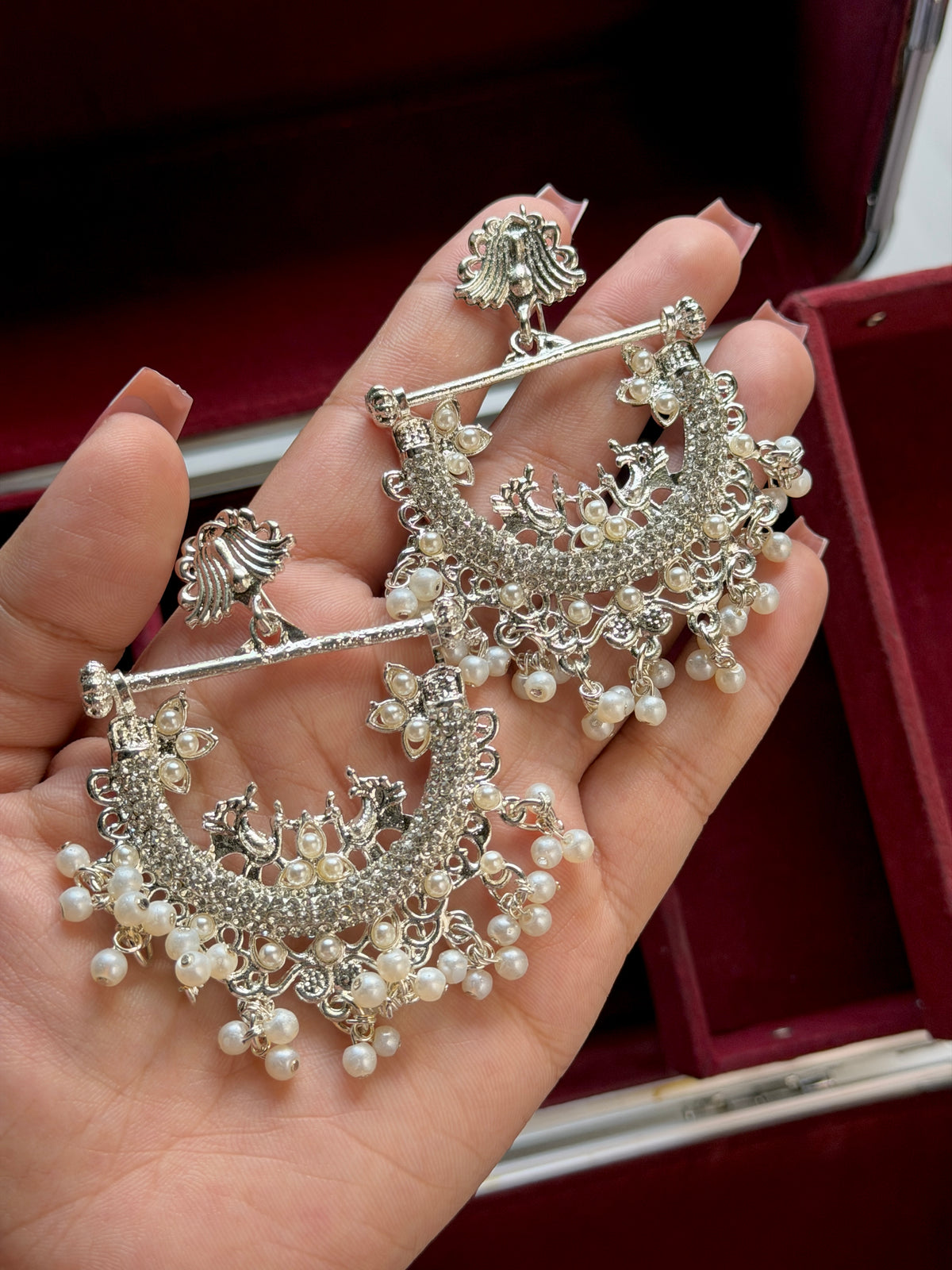 Silver Peacock Earrings