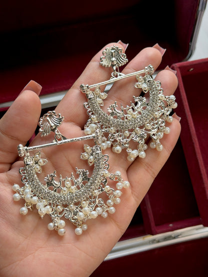 Silver Peacock Earrings