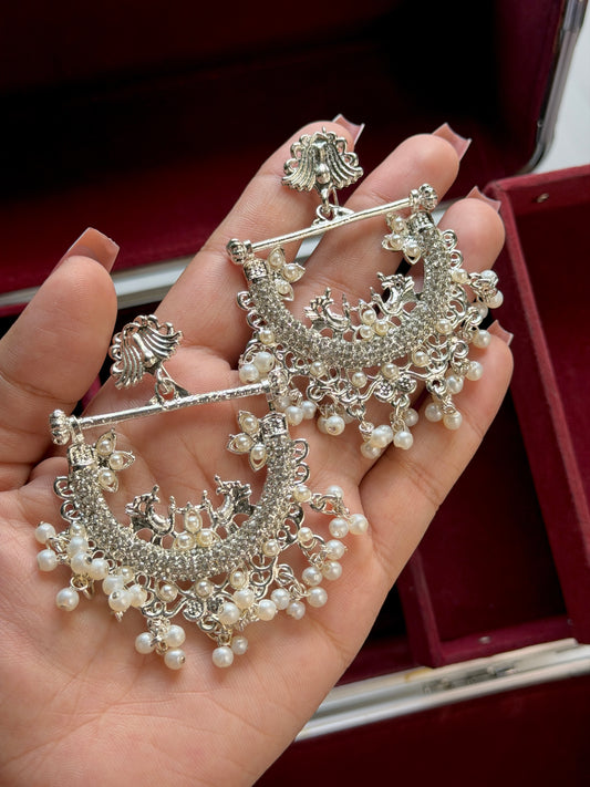 Silver Peacock Earrings