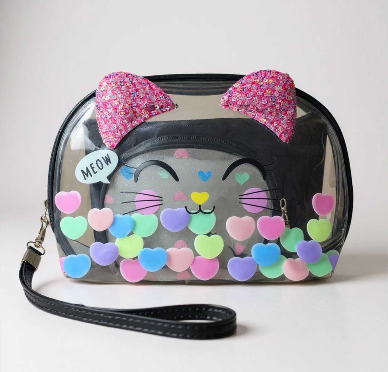 3pc Cute Cat Face Makeup Pouches