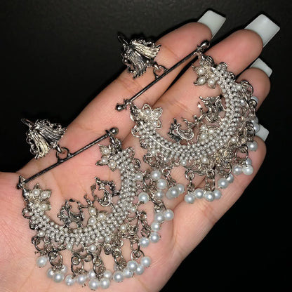 Silver Mist Peacock Earrings