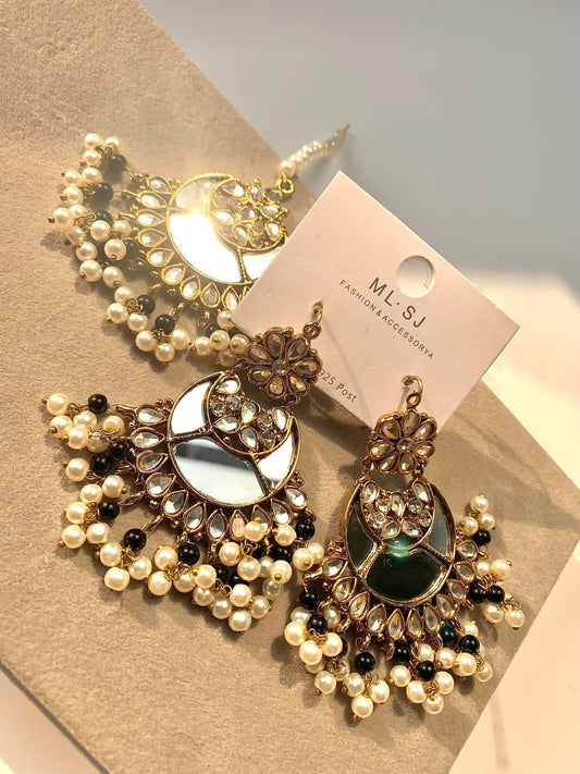 Chandbali Mirror Maang Tikka & Earrings