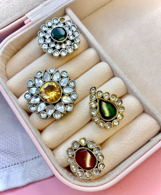 Floral Kundan Adjustable Ring