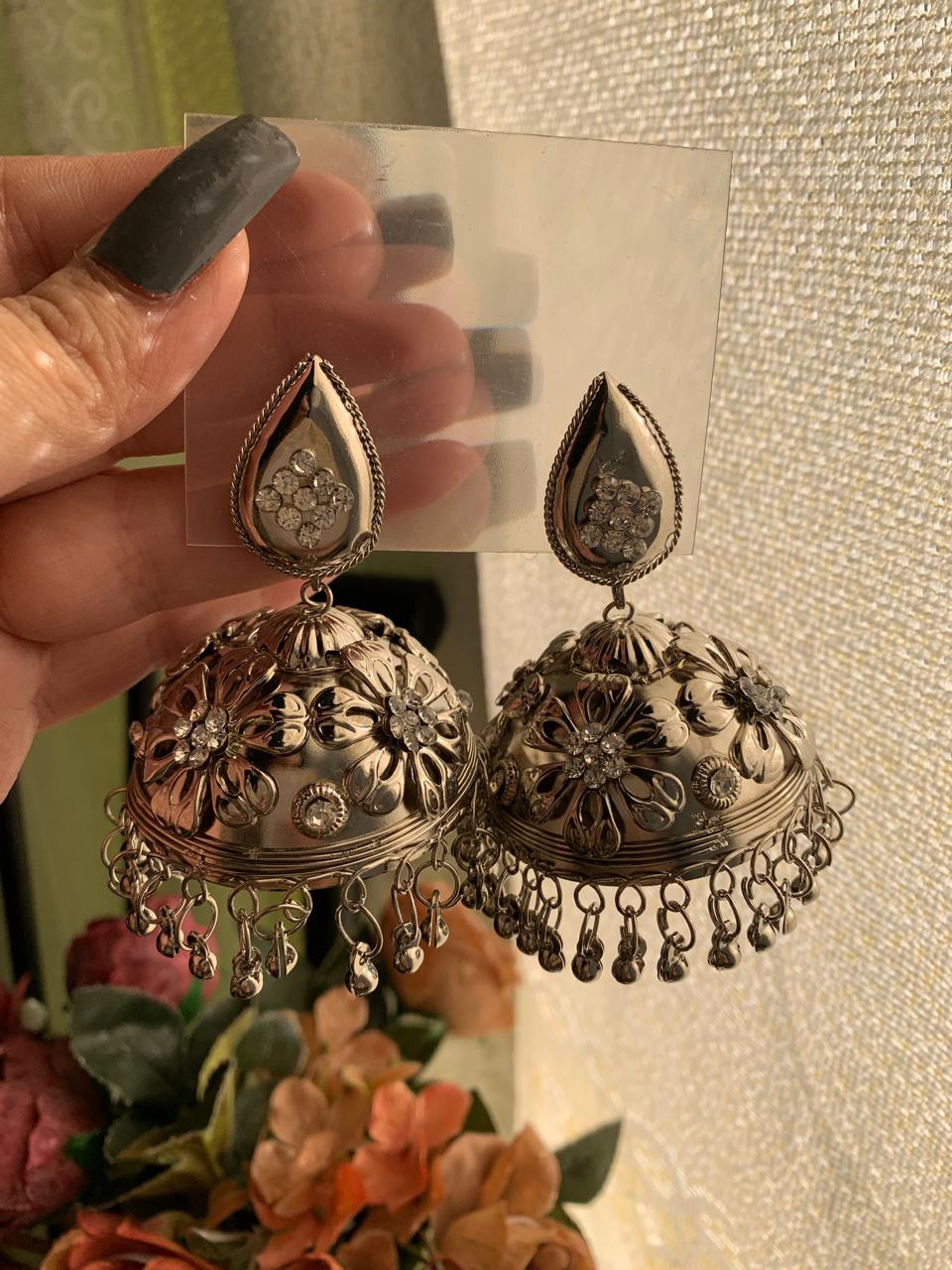 Roman Silver Dome Jhumkay