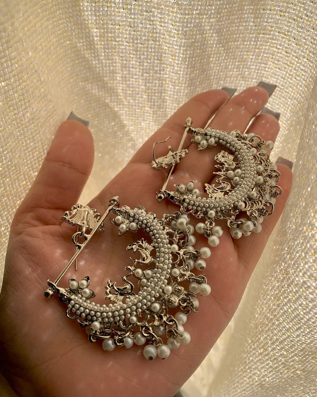 Silver Mist Peacock Earrings