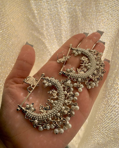Silver Mist Peacock Earrings