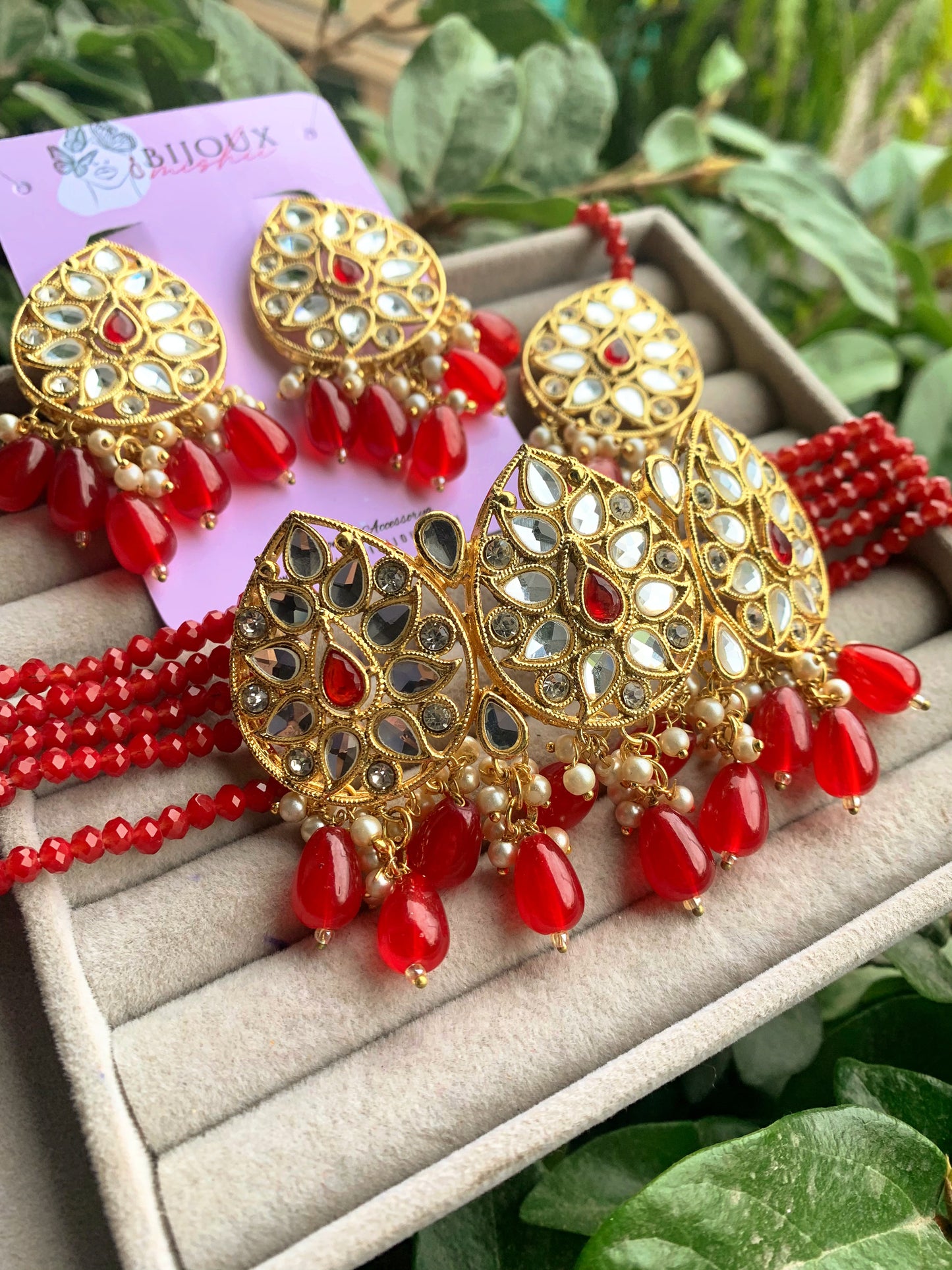 Ruby Kundan Stone Choker Set