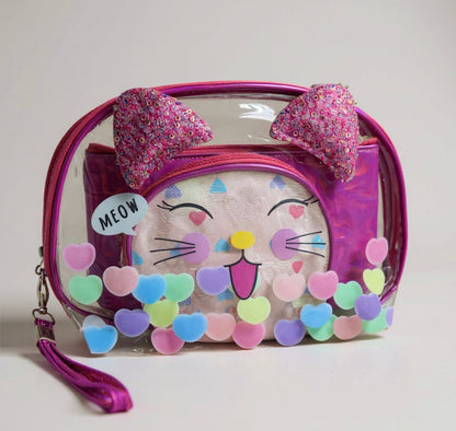 3pc Cute Cat Face Makeup Pouches