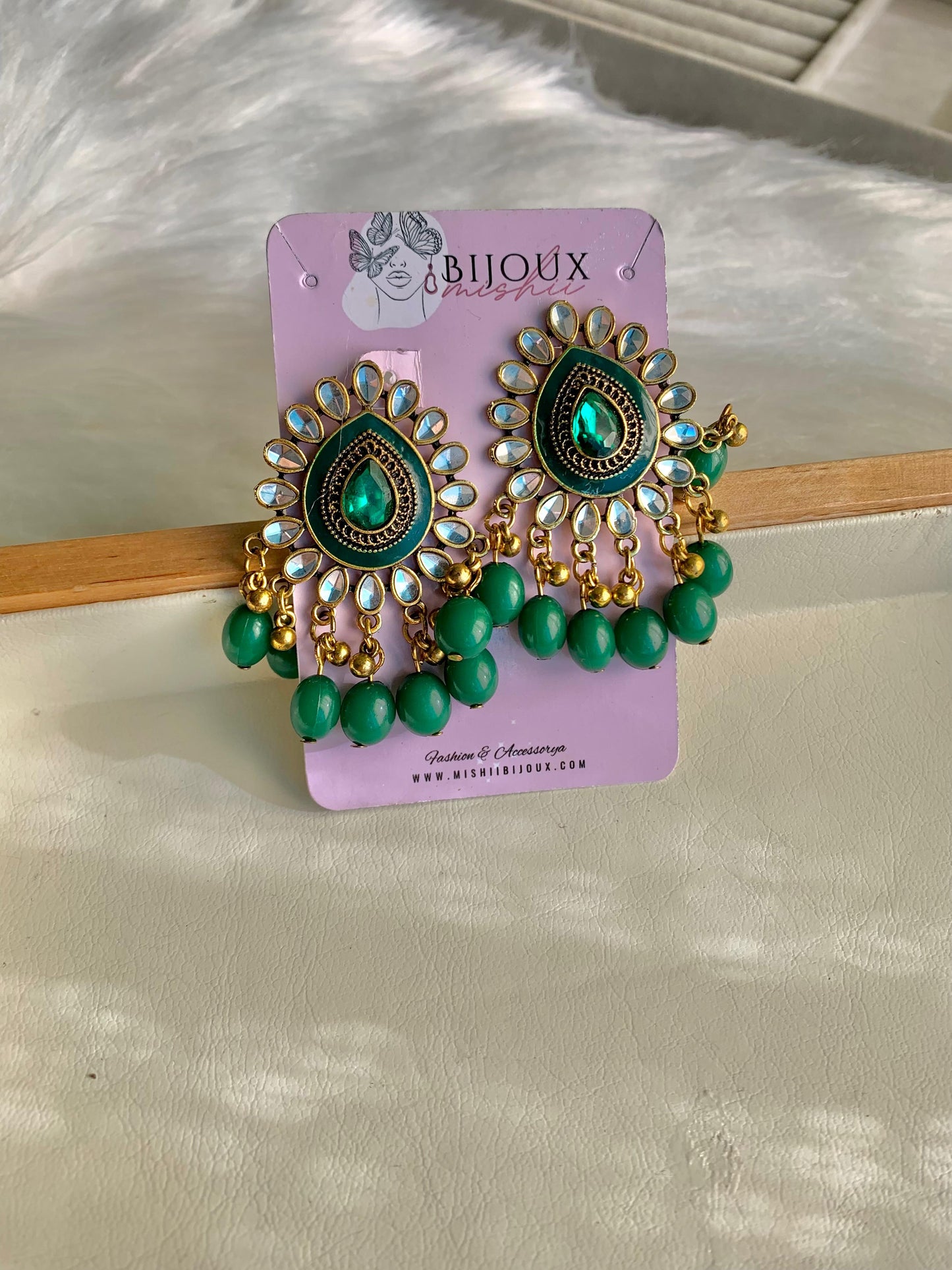 Droppearls Green Earrings