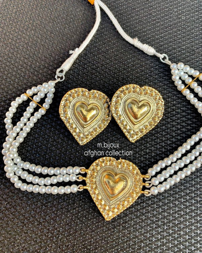 Biege Gold Pearls Gulluband Set