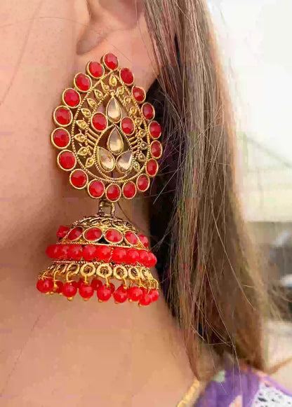 Coral Red Metalic Jhumkay