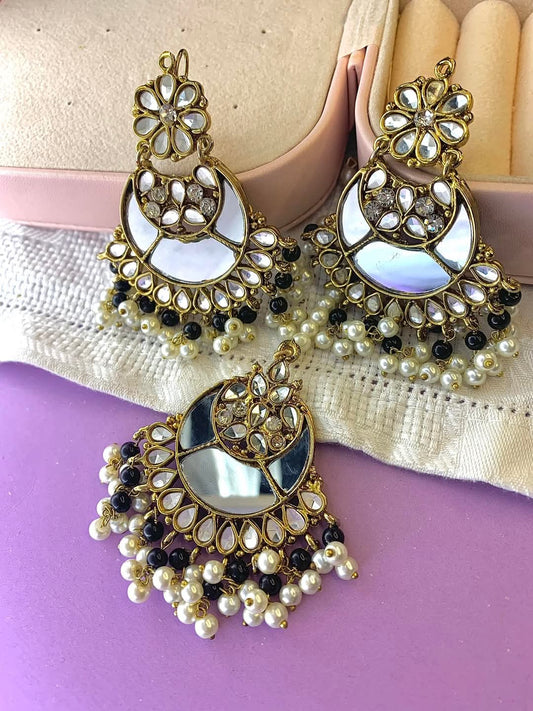Chandbali Mirror Maang Tikka & Earrings