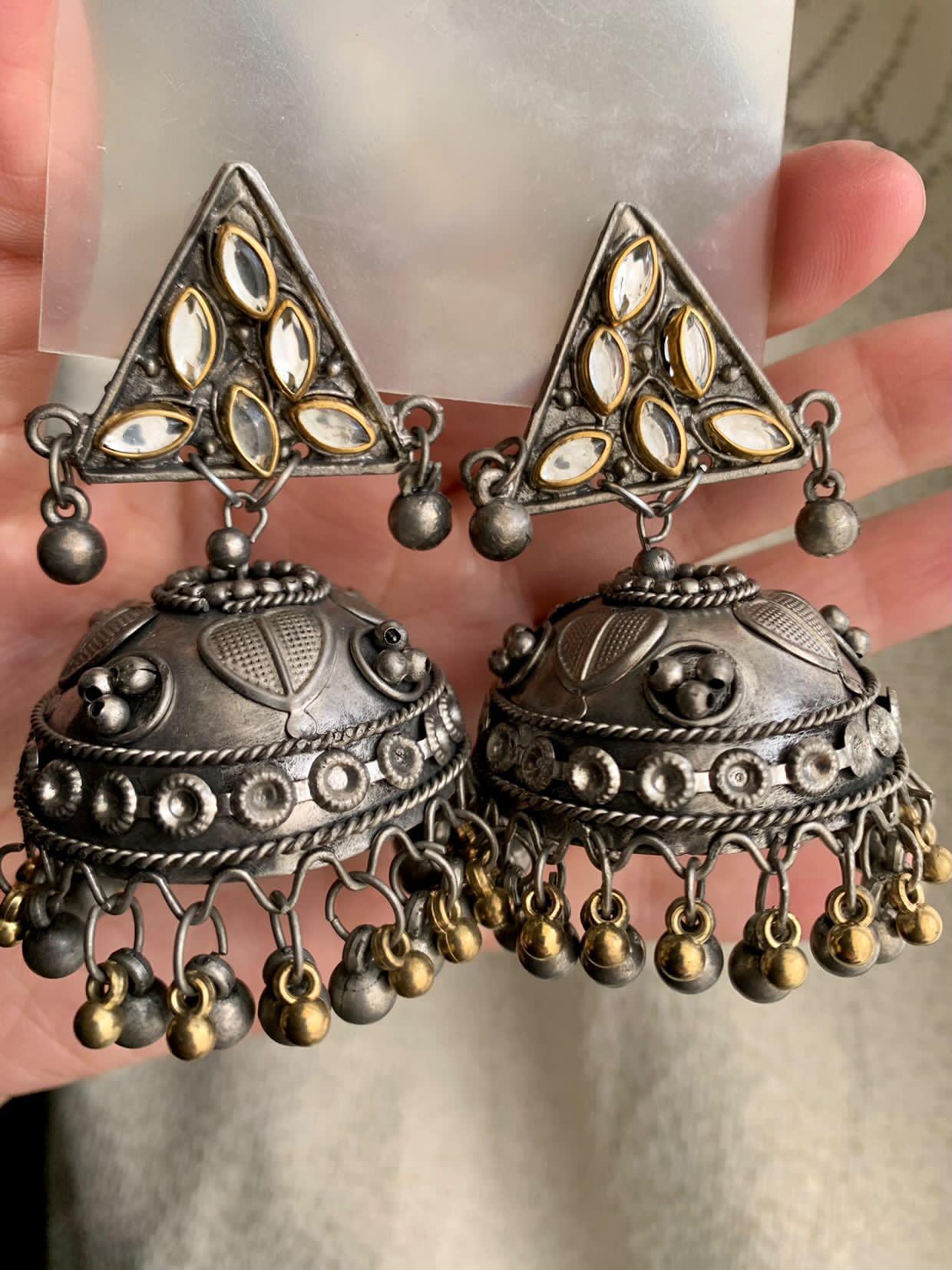 Grey Matte Oxidized Jhumkay