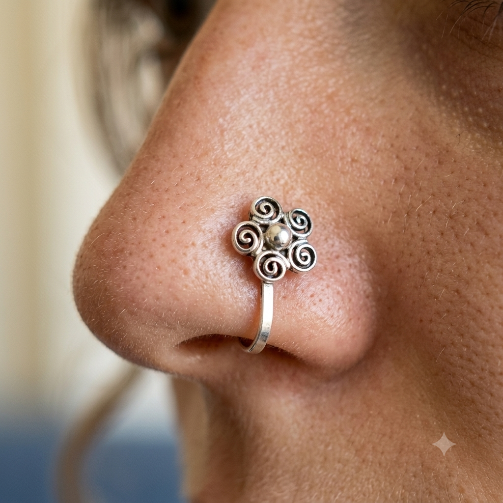 Silver Floral Nathli