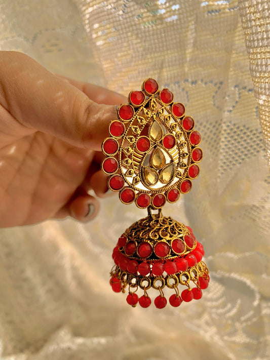 Coral Red Metalic Jhumkay