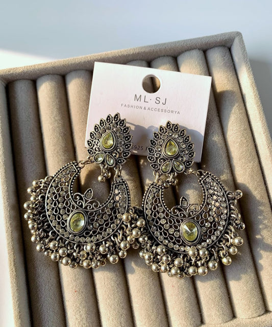 Sand Silver Chandbali Earrings