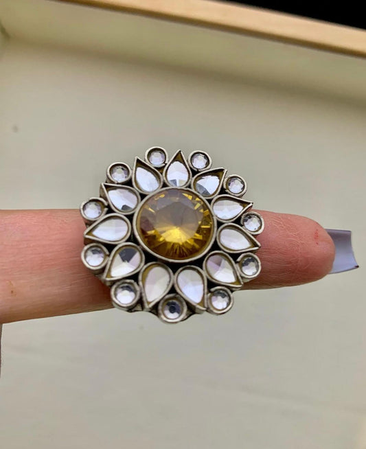 Floral Kundan Adjustable Ring